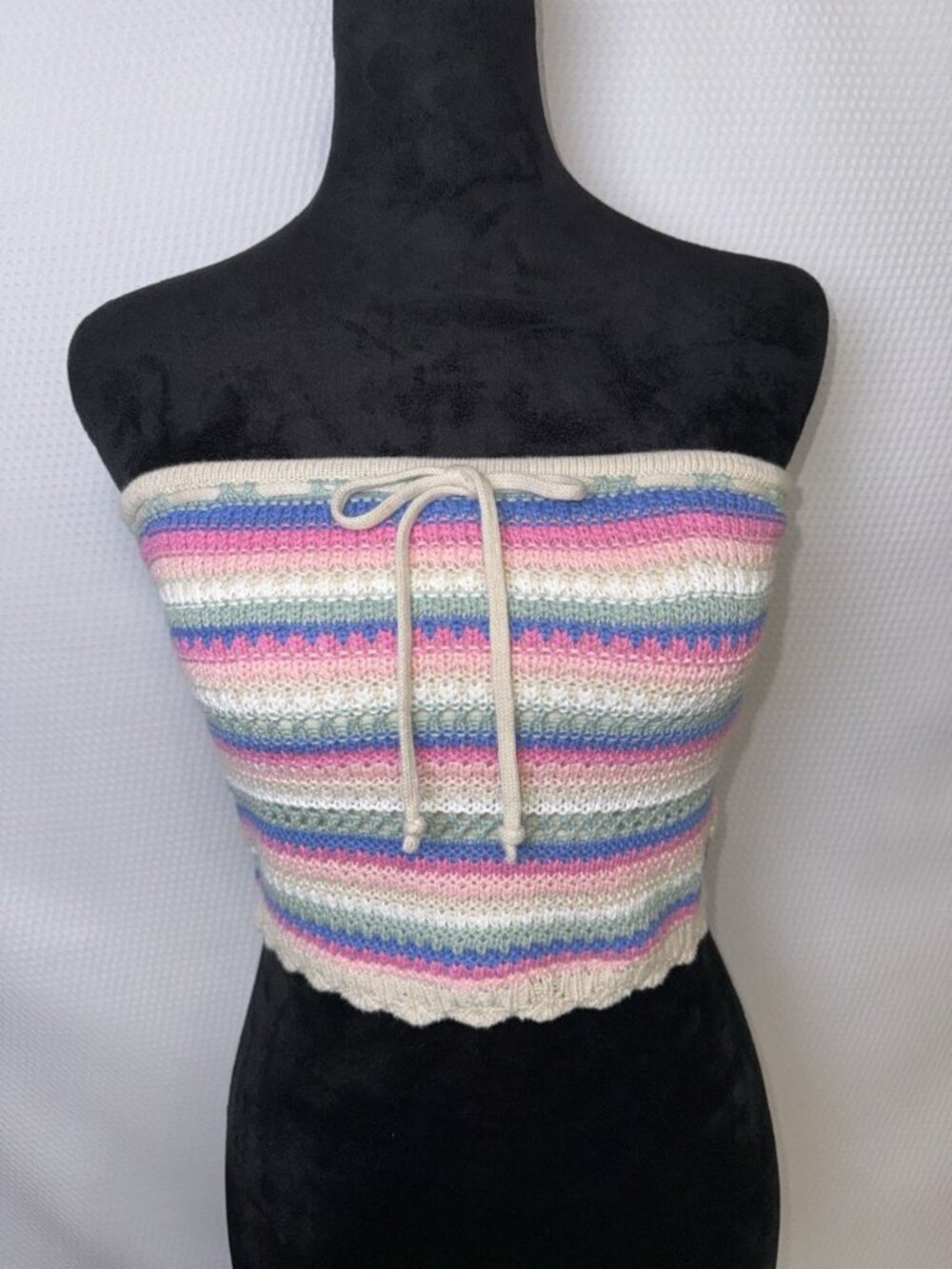 Hollister Striped Crochet Lace Bandeau Crop Tube Top Small Coquette Y2K Summer